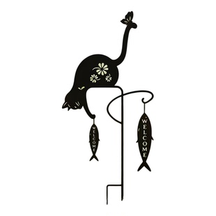 美式乡村风猫咪掏鱼铁艺地插 Welcome欢迎光临装饰牌花园景观插件