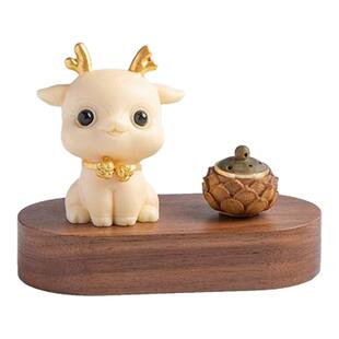 新款象牙果一鹿平安车载香薰中控台摆件天然檀木古法香丸莲花香囊