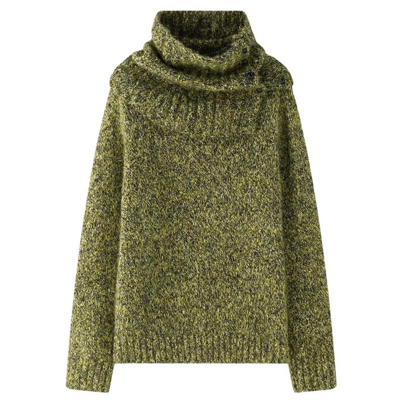 卢浮冬季新款韩版复古时髦带围脖毛绒针织羊毛毛衣宽松保暖上衣女