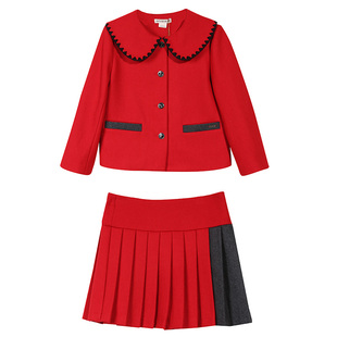 IVY HOUSE常春藤童装女童冬季气质小香风毛料套装两件套外套短裙