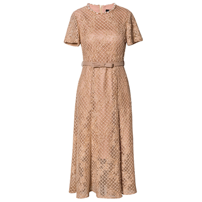 罗衣优雅纯色系带连衣裙