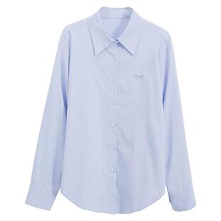 达佳诗蓝色长袖衬衫学院风春秋职场清爽通勤穿搭上衣职业面试衬衣