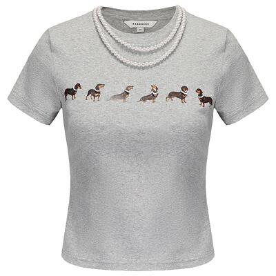 MARKGONG灰白色狗狗印花弹力短袖