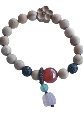 「南歌」原创桃木手链女款女士戴手串单层文艺古风简约民族风水晶