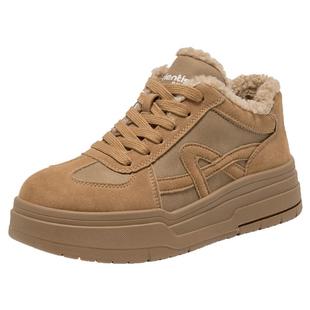 大东厚底加绒板鞋女款2025新款秋冬保暖棉鞋高帮鞋子休闲运动鞋女