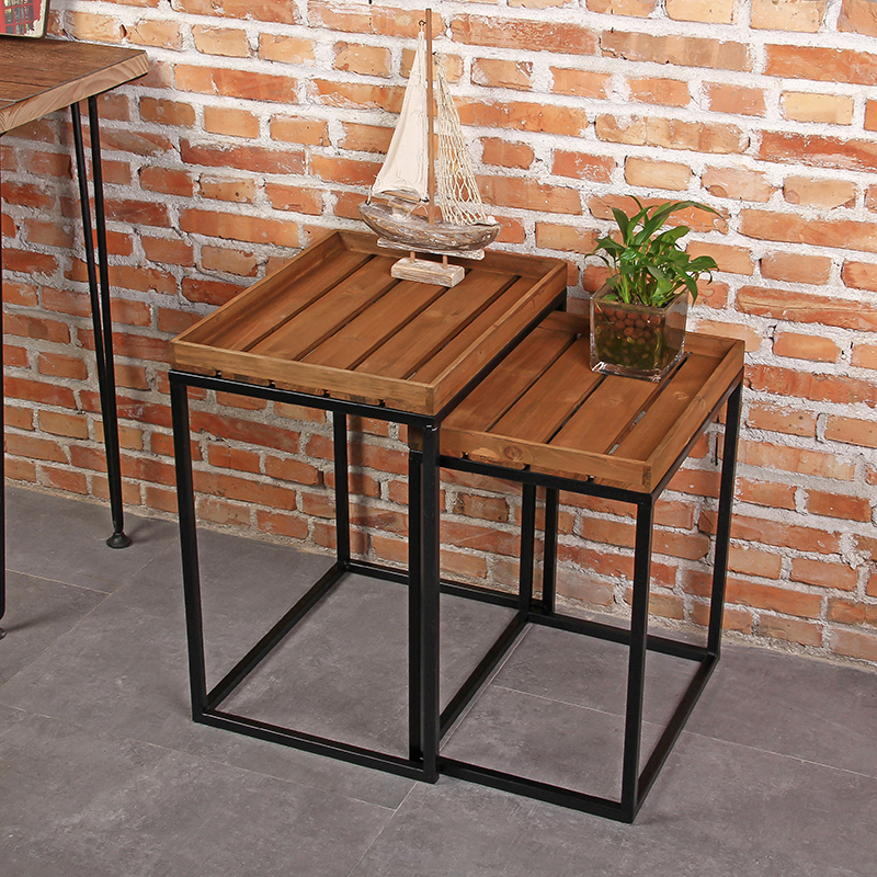 复古铁艺实木角几创意家居边几办公室阳台庭院大小组合茶几茶桌子