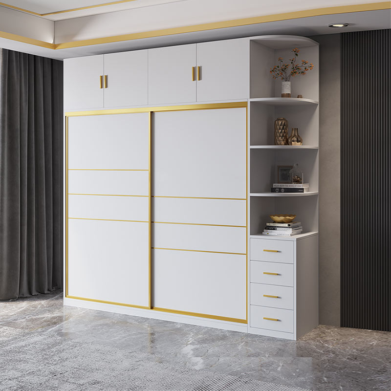 轻奢现代推拉门衣柜家用实木生态板收纳储物柜子卧室趟门衣橱定制