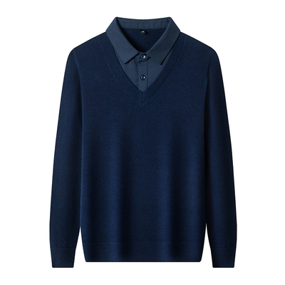 恒源祥套头羊毛假两件衬衫领毛衣