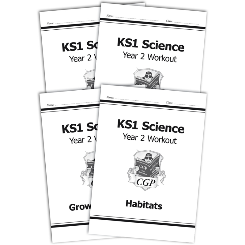 英国CGP原版 KS1 Science Year 2 Workout 科学锻炼包套装4册 小学2年级 栖息地+植物生长+健康成长+物料用法 5-6岁【中商原?