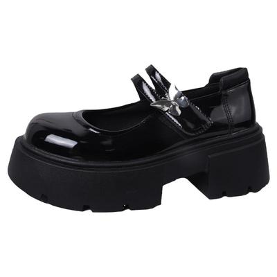 黑色厚底小皮鞋女法式玛丽珍鞋