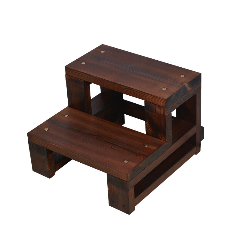 防腐木双层花架承重底盘托架置物架子台阶底座户外碳化实木脚踏凳