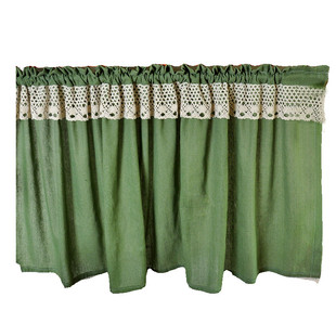 绿色魔术贴半帘遮挡帘美式短帘柜子遮丑厨房窗帘复古安装橱柜帘