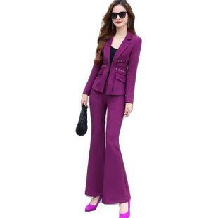 麂皮绒时尚高级感套装女冬季新品洋气显瘦外套气质微喇叭裤两件套