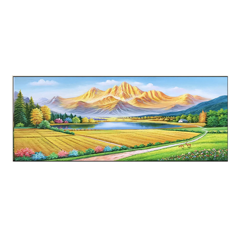 纯手绘简约聚宝盆油画日照金山丰油画