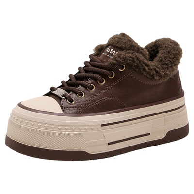 星期六加绒女鞋2025新款冬季厚底板鞋女款加厚保暖增高松糕帆布鞋