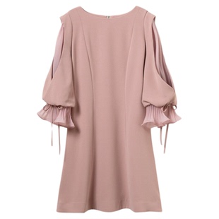 SNIDEL2025秋冬新品气质圆领薄纱拼接收腰A字连衣裙SWFO254083