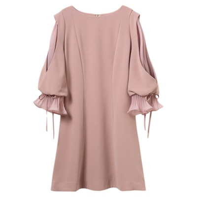 SNIDEL2025秋冬新品气质圆领薄纱拼接收腰A字连衣裙SWFO254083