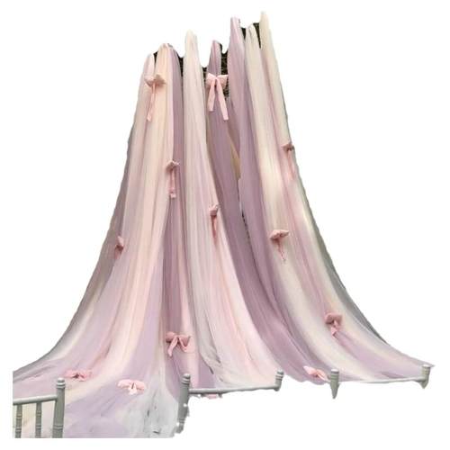 粉紫色淡黄色软纱幔婚礼迎宾背景瀑布纱装饰活动舞台布置网纱