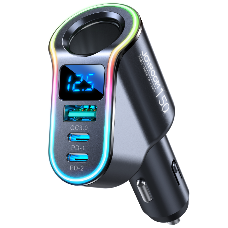 车载充电器双PD快充一拖三多功能电压显示点烟器转换插头车充usb