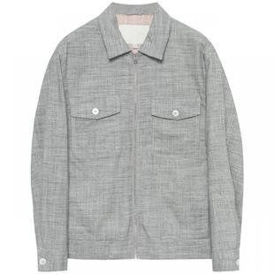 EHE男装亚麻经典格纹精致高级复古休闲翻领夹克外套男春夏新款