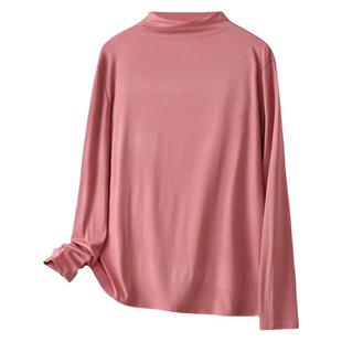 春秋大码半高领长袖打底衫女装纯色T恤胖mm宽松显瘦弹力百搭上衣