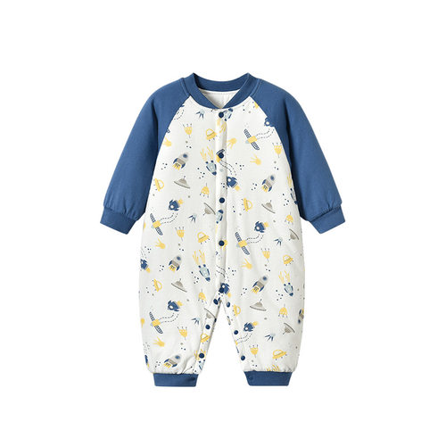 婴儿夹棉连体衣服冬季宝宝睡衣秋冬款纯棉a类加绒加厚婴幼儿棉衣