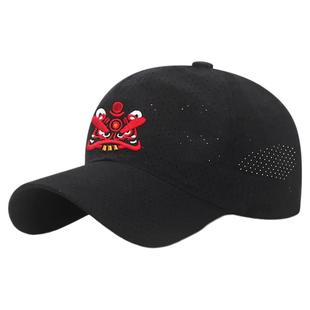 夏季刺绣国风舞狮帽子男女士网眼透气遮阳帽户外休闲青年防晒帽