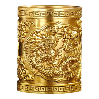 黄铜龙腾四海笔筒摆件办公室送礼