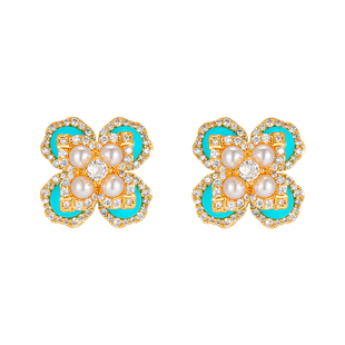 中古独特绝美巨好看纯银绿松石珍珠耳钉女高级感耳环2025新款耳饰