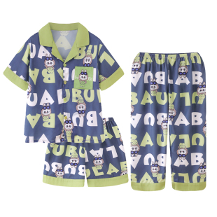 睡衣男童青少年夏季冰丝薄款短袖拉布布儿童男孩中大童空调家居服