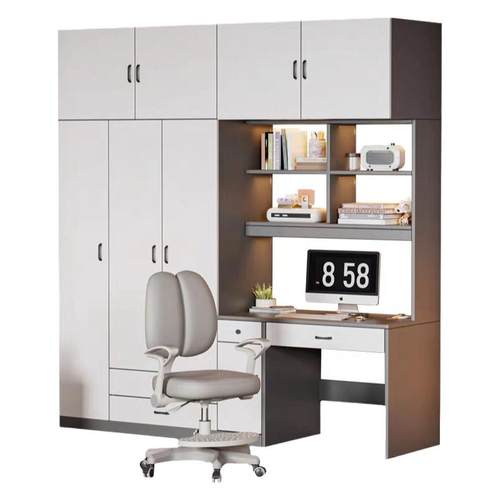 简约书桌带衣柜一体儿童房电脑桌书柜组合小户型家用卧室写字