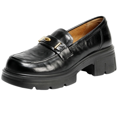 森达厚底乐福鞋英伦通勤粗跟皮鞋