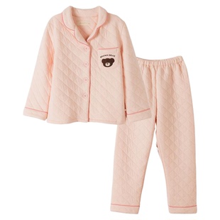 儿童空气棉秋冬加厚新款家居服长袖女童夹棉秋冬里外纯棉男童睡衣