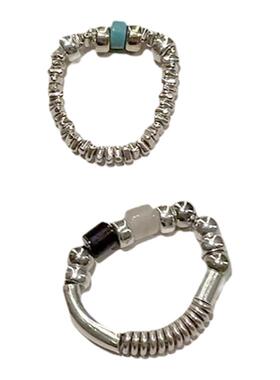 区区欧阳同款天然石串珠碎银戒指