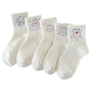 诸暨袜子女春秋卡通短筒袜白色日系学院风中筒袜运动学生女童长袜