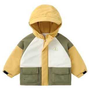 右欧男童加绒外套秋冬季宝宝厚保暖连帽上衣棉袄小童童装儿童棉服