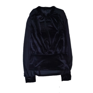 丝绒拼雪纺T恤衫女灯笼袖时尚金丝绒黑色圆领上衣洋气减龄打底衫