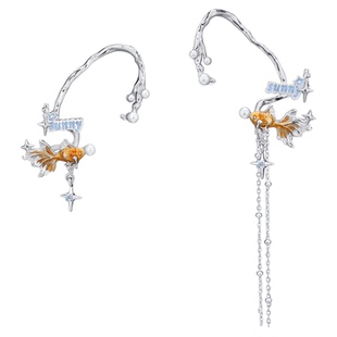 落日橘子海 金鱼耳挂珍珠流苏耳骨夹女原创高级感无耳洞耳饰