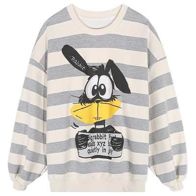 落落狷介条纹圆领卫衣女套头