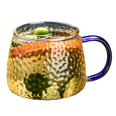 锤纹玻璃把杯大容量夏季喝水杯