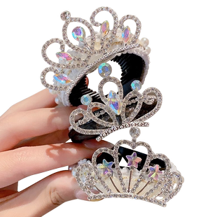 儿童丸子头神器女孩生日珍珠皇冠头饰女童公主盘发发扣马尾扣发夹