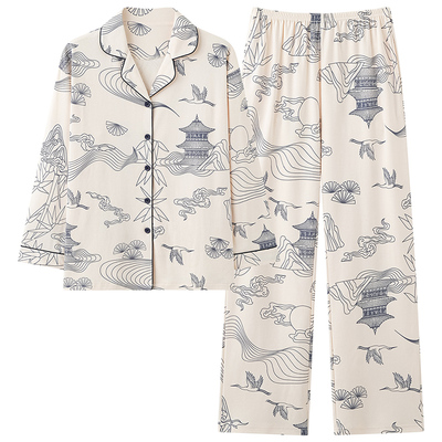 都市丽人春秋款纯棉睡衣女士套装