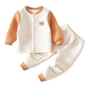 婴儿衣服保暖套装秋冬夹棉宝宝分体新款六个月a类纯棉秋季打底男8