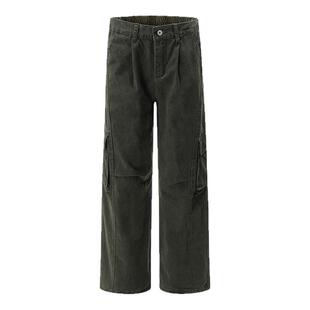 98SQUID 美式复古口袋工装裤男女水洗做旧痞帅宽松百搭直筒休闲裤