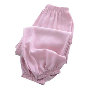 夏季儿童绵绸灯笼裤宝宝纯色空调家居裤男女童人造棉宽松防蚊裤薄