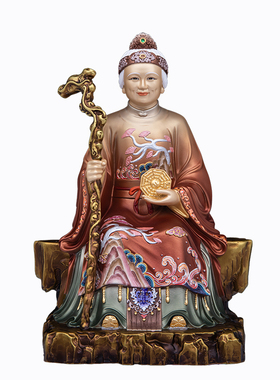 全铜彩绘无声老母神像家用摆件