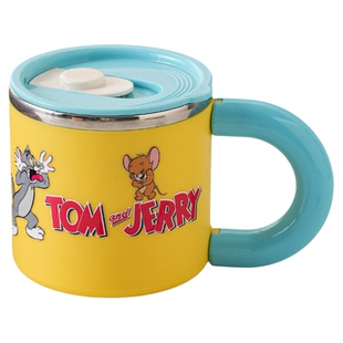 正版猫和老鼠马克杯304不锈钢带盖儿童喝水宝宝餐具喝水杯幼儿园