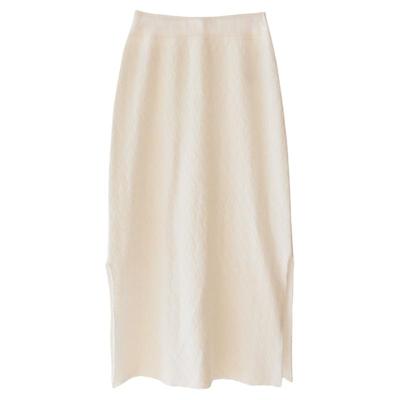 奶白色纯山羊绒手缝珍珠半裙