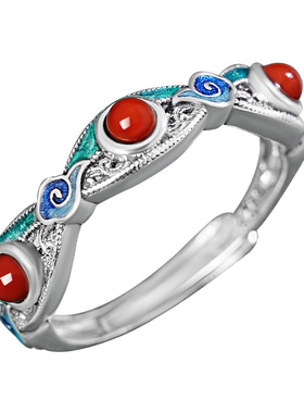 宫里上新天然南红玛瑙纯银戒指