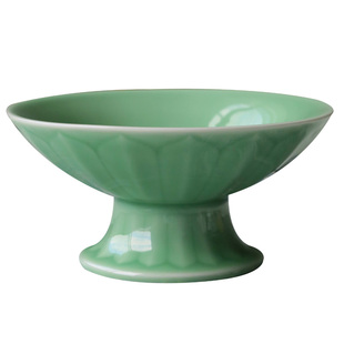龙泉青瓷中式家用陶瓷高脚盘水果供盘莲花佛具用品佛前供佛贡奉盘